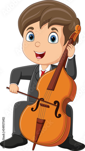 Cartoon little boy playing a cello