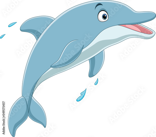 Cartoon happy blue dolphin jumping