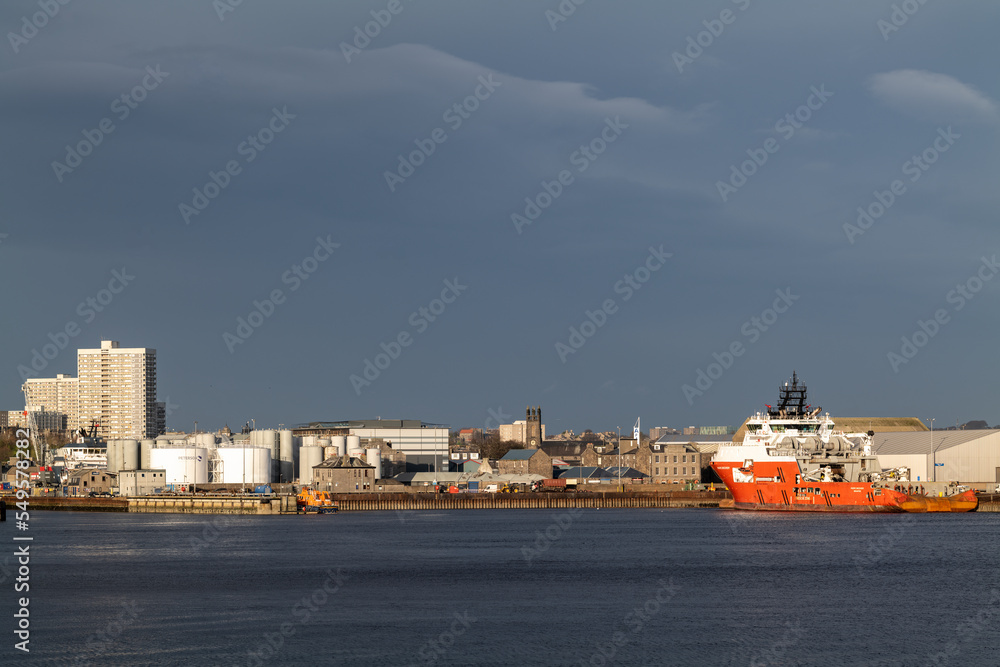 25 November 2022. Aberdeen, Scotland. This is the view of Aberdeen City across the Harbour area at Torry.