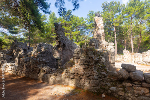 Ruined Roman baths in Phaselis, archaeological site located near modern town Tekirova in Kemer district of Antalya Province, Turkey.