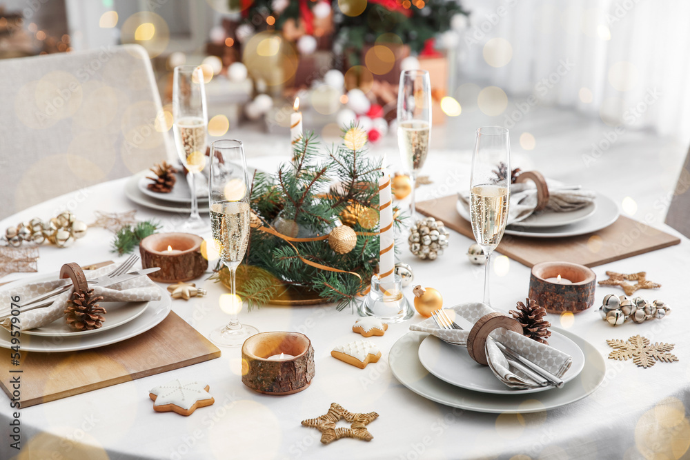 Stylish table setting for Christmas dinner at home Stylish table setting for Christmas dinner at home