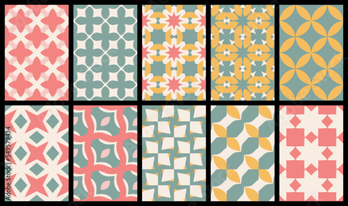 Set of 10, Seamless Decorative Geometric Patterns, Vintage Stylish Wallpaper Design. Geometric background set.