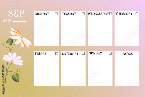 Calendar planner of different months of the year with floral background.