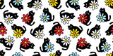 cat seamless pattern flower daisy kitten vector calico gift wrapping paper tile background scarf isolated repeat wallpaper cartoon illustration design