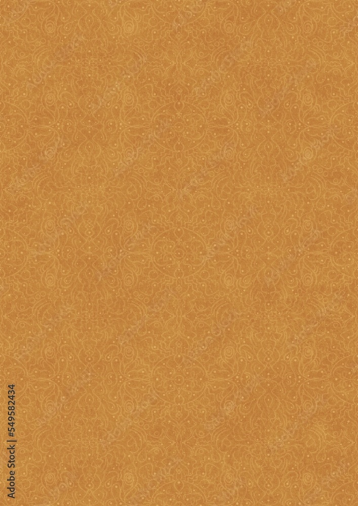Fototapeta premium Hand-drawn unique abstract symmetrical seamless ornament light yellow on a darker yellow background, paper texture. Digital artwork, A4. (pattern: p07-2e)