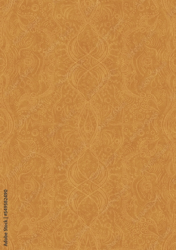 Hand-drawn unique abstract symmetrical seamless ornament light yellow on a darker yellow background, paper texture. Digital artwork, A4. (pattern: p09d) Hand-drawn unique abstract symmetrical seamless ornament light yellow on a darker yellow background, paper texture. Digital artwork, A4. (pattern: p09d)