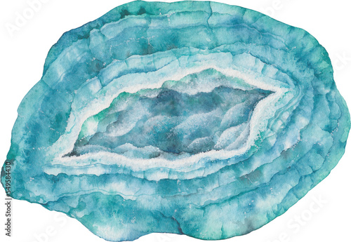 Transparent Background chrysocolla geode Illustration Png. Transparent Clipart Image of watercolor blue crystal ready-to-use for site, article, print. Throat chakra stone, healing crystal photo