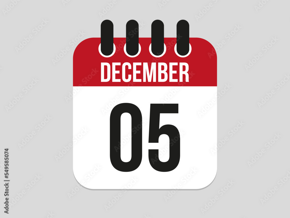 5 December calendar icon. Calendar template for the days of december. Red banner for dates and business 5 December calendar icon. Calendar template for the days of december. Red banner for dates and business