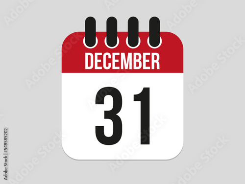 31 December calendar icon. Calendar template for the days of december. Red banner for dates and business