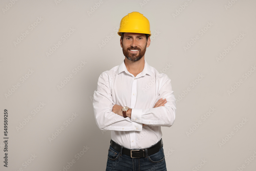 Professional engineer in hard hat on white background Professional engineer in hard hat on white background
