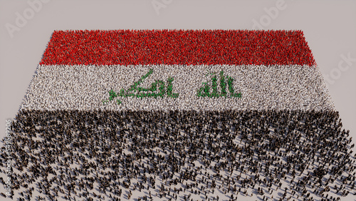 Iraqi Flag formed from a Crowd of People. Banner of Iraq on White.