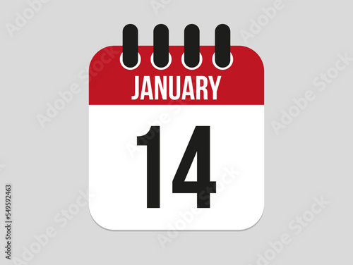 14 anuary calendar icon. Calendar template for the days of january. Red banner for dates and business photo