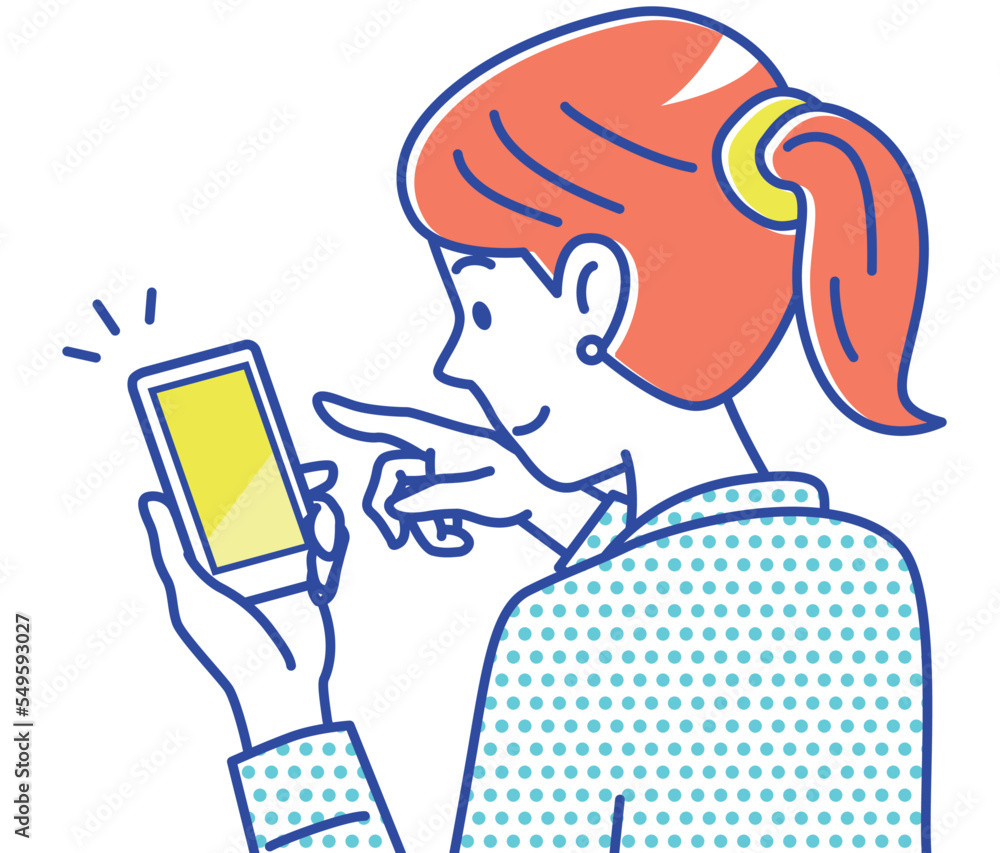 スマホの画面をタッチして操作する若い女性 スマホの画面をタッチして操作する若い女性