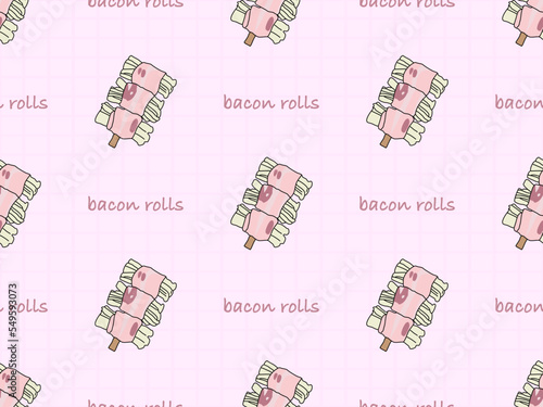 Bacon rolls cartoon character seamless pattern on pink background photo