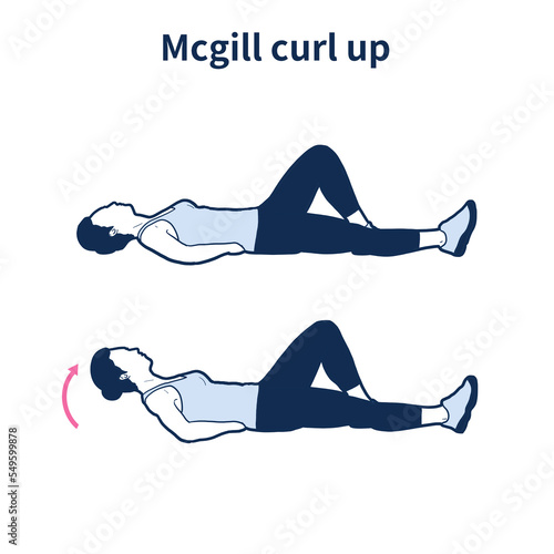mcgill curl up 홈트레이닝 맨몸운동 일러스트