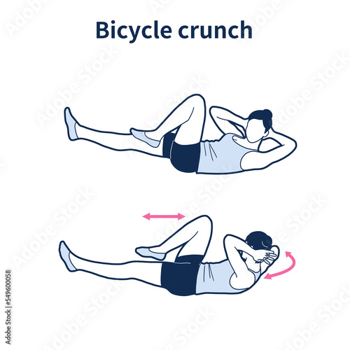 Bicycle crunch 홈트레이닝 맨몸운동 일러스트