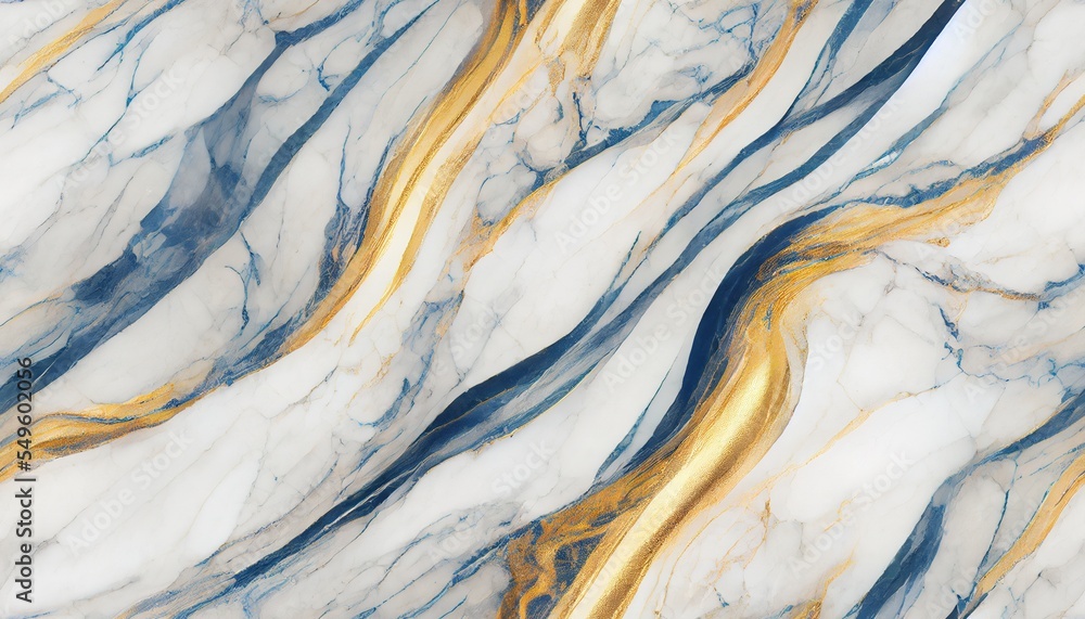 Abstract white, gold marble background seamless  texture pattern wallpaper, smooth ink art. Generative AI Illustration - obrazy, fototapety, plakaty 