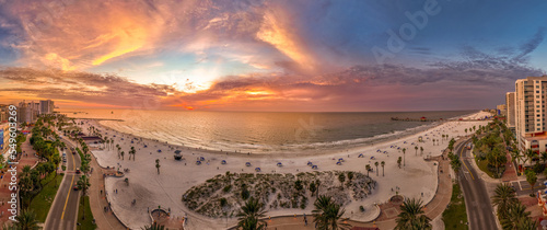 Dramaric panorama view of Clearwater beach during sunset photo