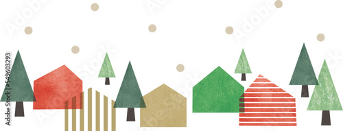 クリスマスカラーのシンプルな水彩画の家