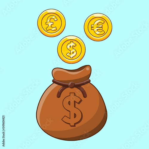 money bag collect coin dolar icon flat design gold cartoon style dollar symbol illustration