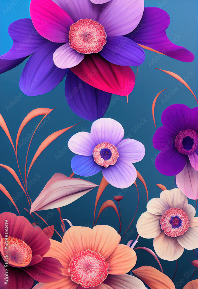 Detailed illustration. Vivid exotic flower bouquet. 
Beautiful Natural Background