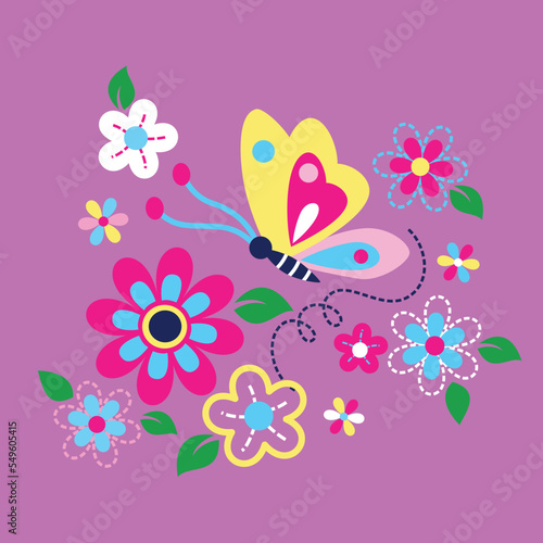 cute insects playing with beautiful flowers vector