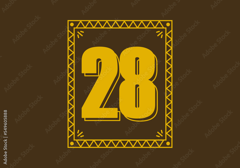 Number 28 in retro rectangle frame Number 28 in retro rectangle frame
