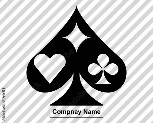 Playing card spade logo design, black and white playing card spade, heart, club and diamond designs