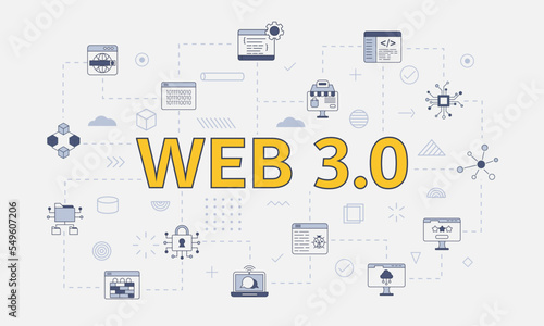 web 3.0 concept with icon set with big word or text on center