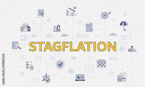 stagflation concept with icon set with big word or text on center