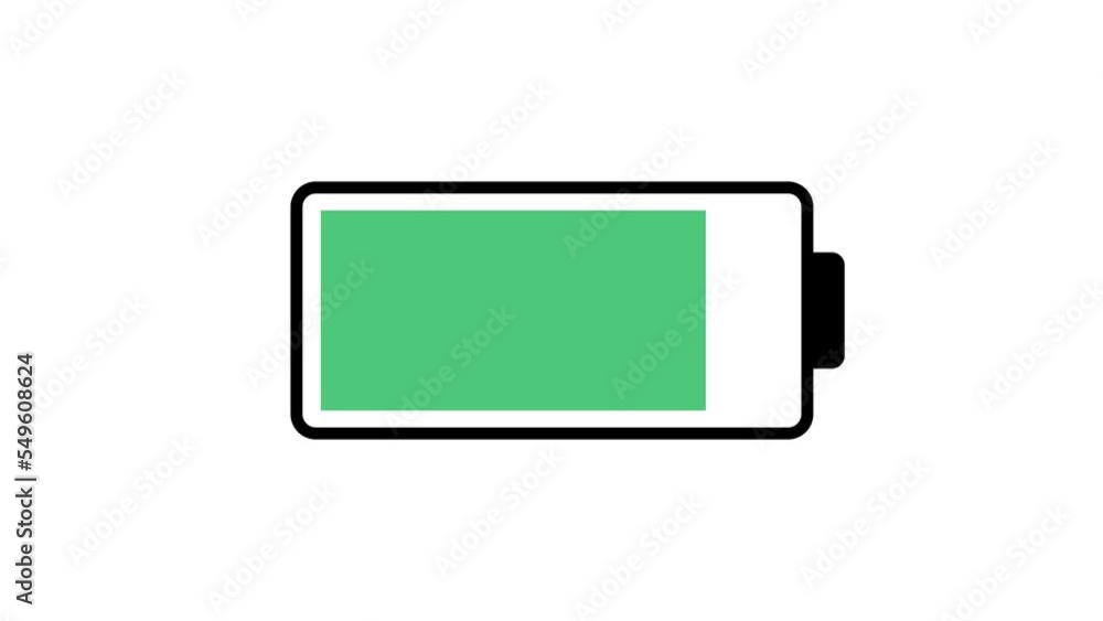 30 seconds horizontal Lithium battery or smartphone battery life decreasing and draining its life. Change Green to Red color on White background. 30 seconds horizontal Lithium battery or smartphone battery life decreasing and draining its life. Change Green to Red color on White background.
