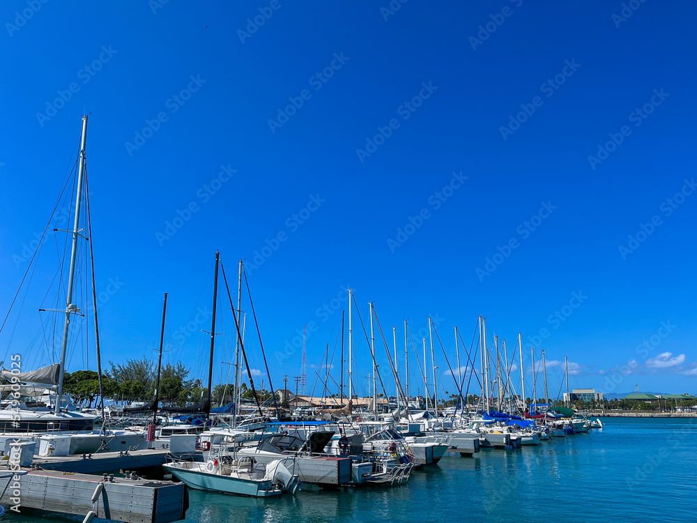 Yacht harbor with blue sky in Hawaii