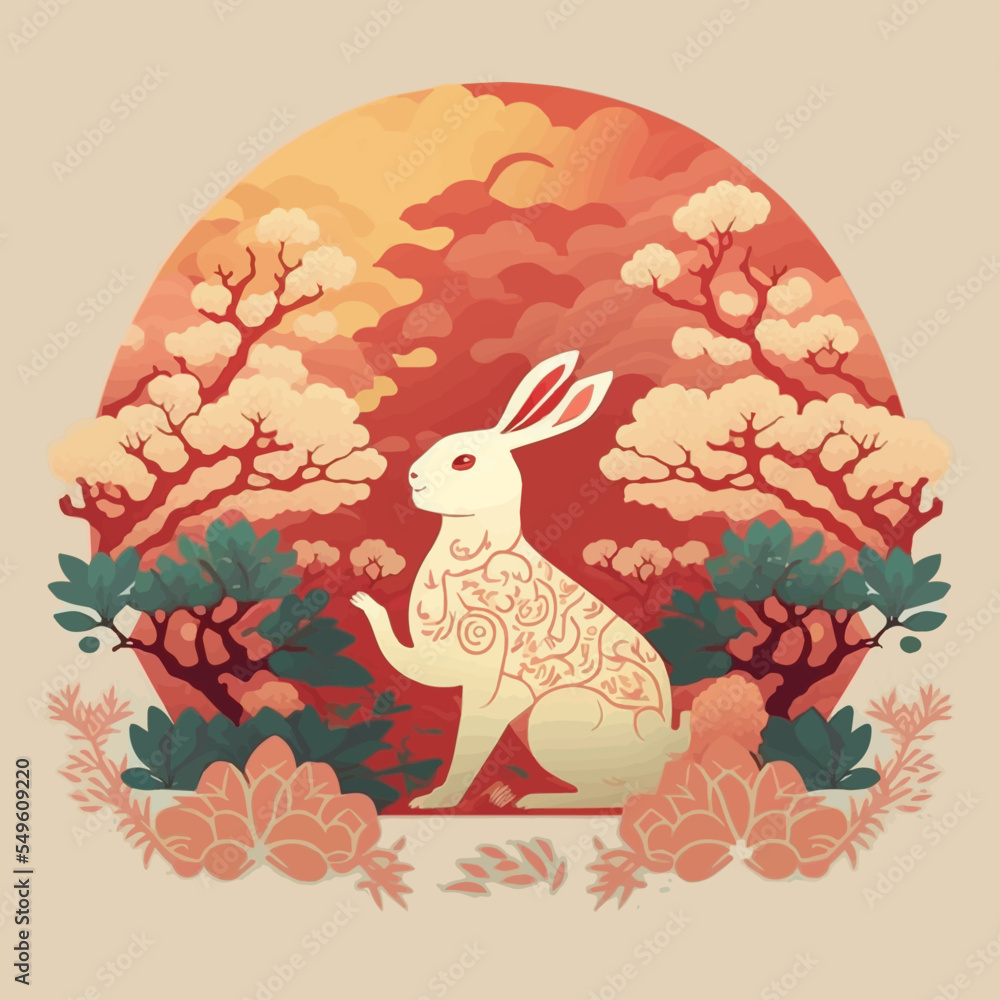 Happy chinese new year 2023 year of the rabbit zodiac background flower lantern