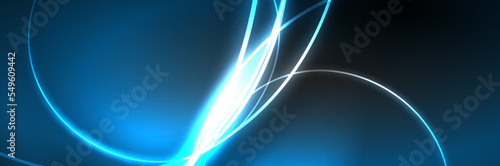 Blue neon glowing lines, magic energy space light concept, abstract background wallpaper design