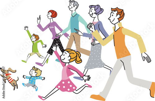 Wallpaper Mural 三世代家族　走る　集合　イラスト　横向き
 Torontodigital.ca