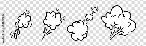 Comic boom effect clouds. Set of explosion bubbles and smoke. Vector illustration isolated