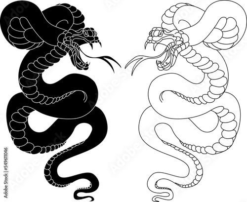 sticker snake tattoo style Cobra vector. snake cobra tattoo.Hand drawn Chinese snake. sticker snake cobra tattoo style Cobra vector. 