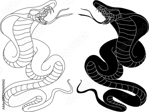 sticker snake tattoo style Cobra vector. snake cobra tattoo.Hand drawn Chinese snake. sticker snake cobra tattoo style Cobra vector. 