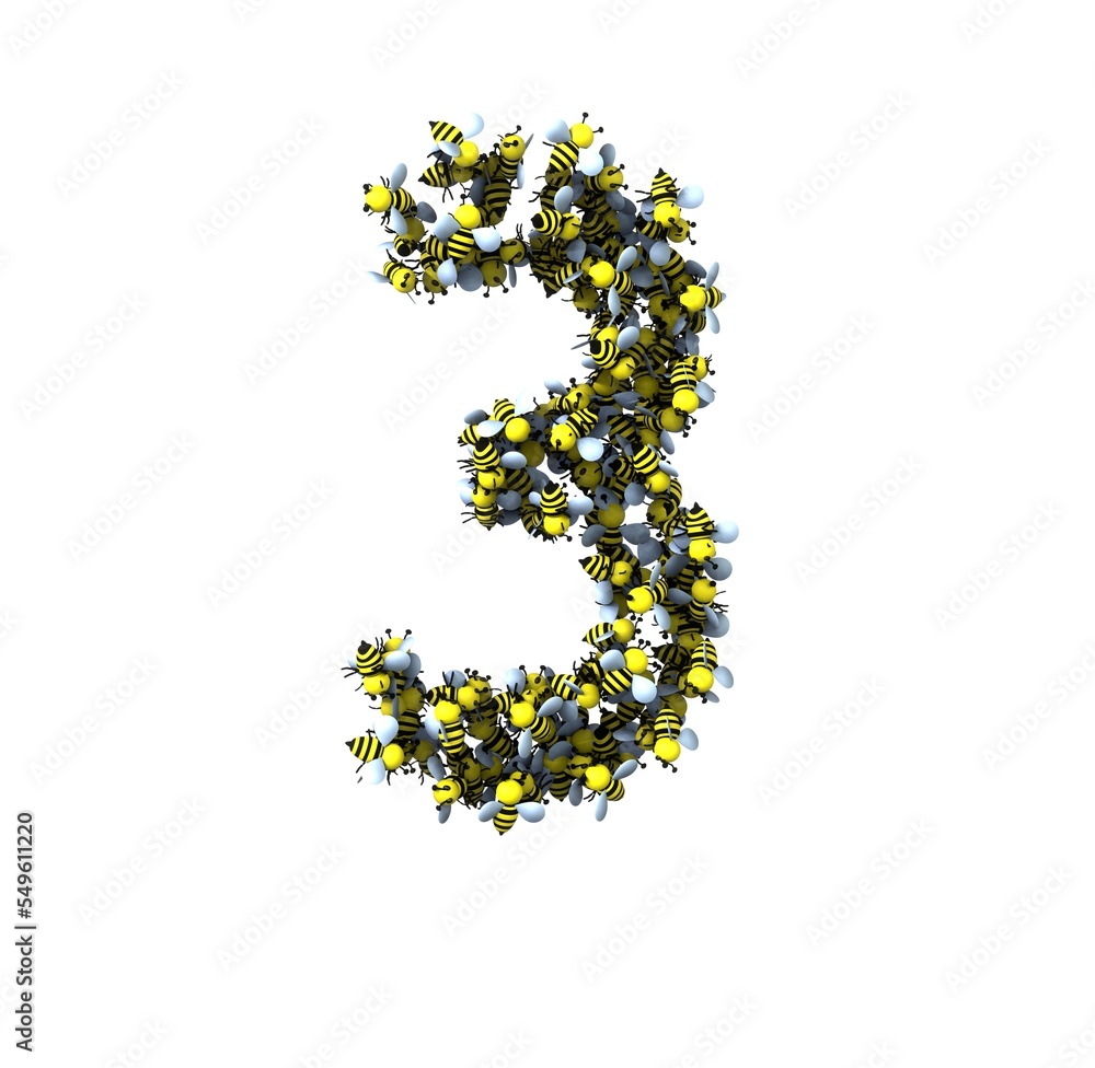 Bee Theemed Font - Number 3