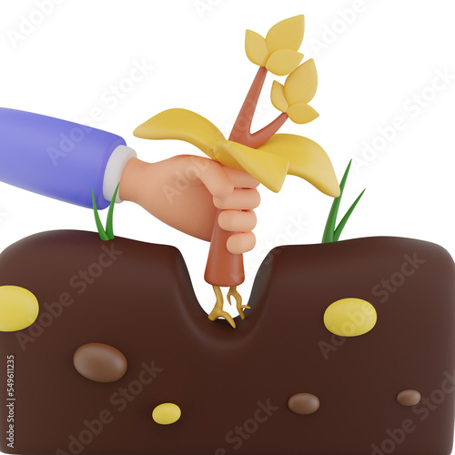 3D uproot plants with hand Illustration