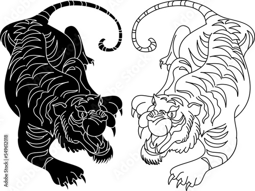 Tiger face sticker vector.Tiger head traditional tattoo.Vector of Japanese tiger for sticker or printing on T-shirt.