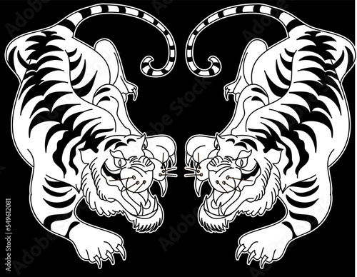 Tiger face sticker vector.Tiger head traditional tattoo.Vector of Japanese tiger for sticker or printing on T-shirt.