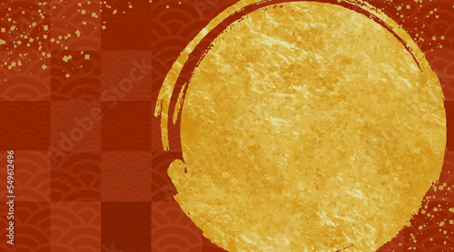 正月のデザイン素材。金色の金箔をあしらった、和柄のテンプレート。わびさびを感じる背景。