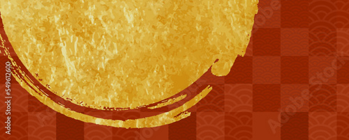 正月のデザイン素材。金色の金箔をあしらった、和柄のテンプレート。わびさびを感じる背景。