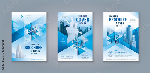 Corporate book cover design template, Business Leaflet Brochure Flyer A4 Size Design Set. Business Flyer Poster Template, Abstract Blue Geometric Triangle