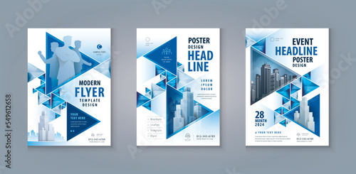 Corporate book cover design template, Business Leaflet Brochure Flyer A4 Size Design Set. Business Flyer Poster Template, Abstract Blue Geometric Triangle