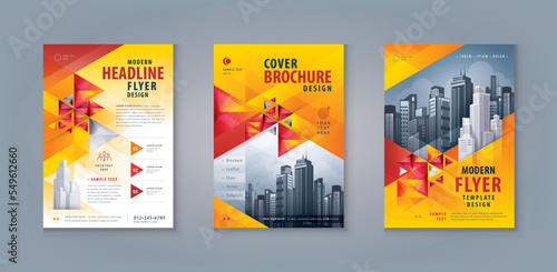 Corporate book cover design template, Business Leaflet Brochure Flyer A4 Size Design Set. Business Flyer Poster Template, Abstract Red and Yellow Geometric Triangle