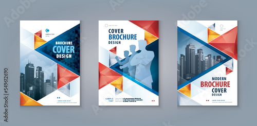 Corporate book cover design template, Business Leaflet Brochure Flyer A4 Size Design Set. Business Flyer Poster Template, Abstract Red and Blue Geometric Triangle