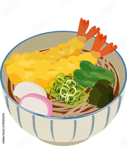 海老の天ぷらそば_年越しそば_ベクターイラスト