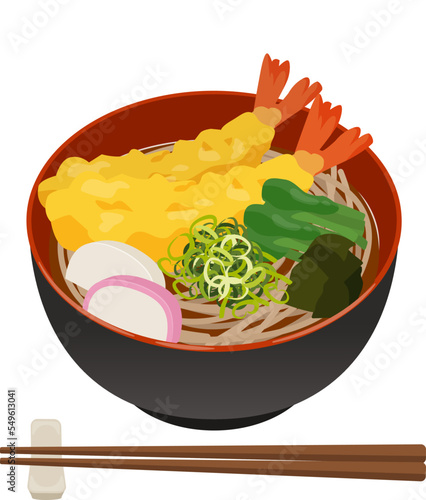 海老の天ぷらそば_年越しそば_ベクターイラスト